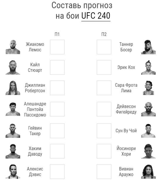 UFC 240 в конкурсе прогнозов БК Париматч