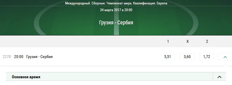 Грузия – Сербия. Котировки у букмекера Лига Ставок