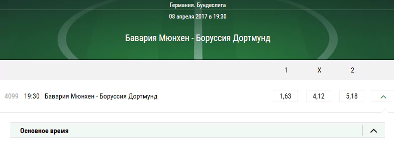 Бавария — Боруссия Д. Котировки в БК Лига Ставок