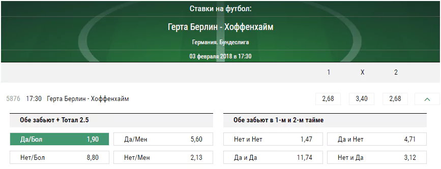 Герта - Хоффенхайм. Прогноз матча чемпионата Германии