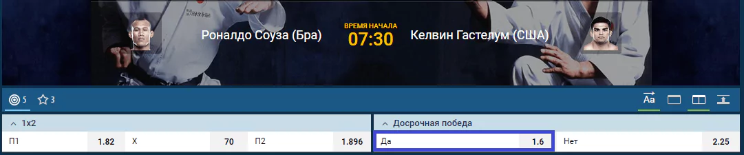 Прогноз на бой Роналдо «Жакаре» Соуза – Келвин Гастелум