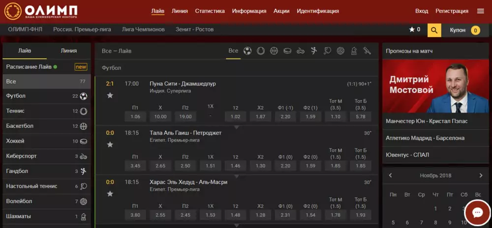 На сайте букмекерской конторы Олимп появились прогнозы на футбол