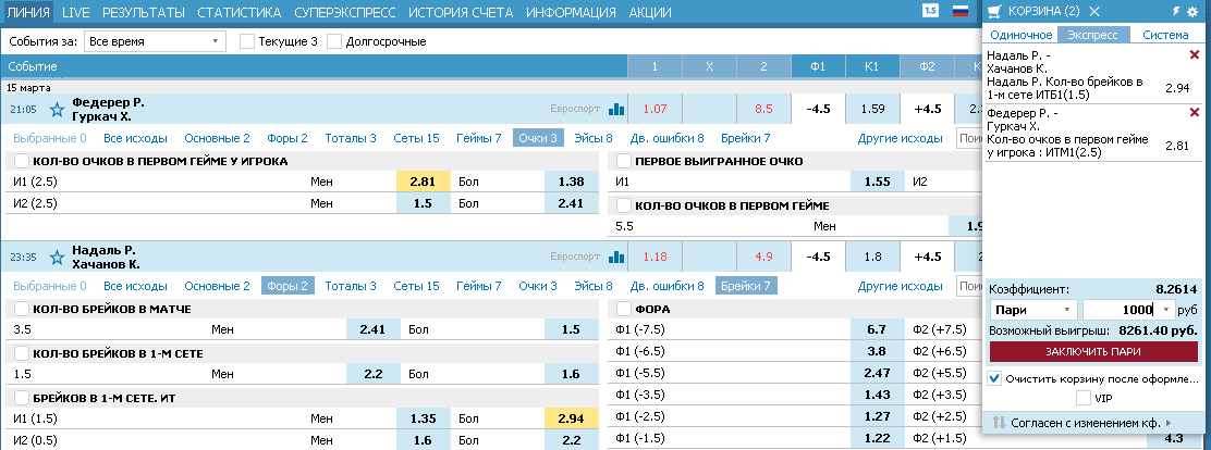 Можно ли ставить на теннис в БК Betcity?