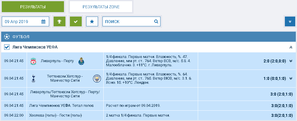 Что такое раздел «Результаты» БК 1хСтавка?