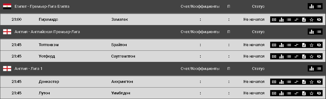 Раздел результаты в БК Париматч