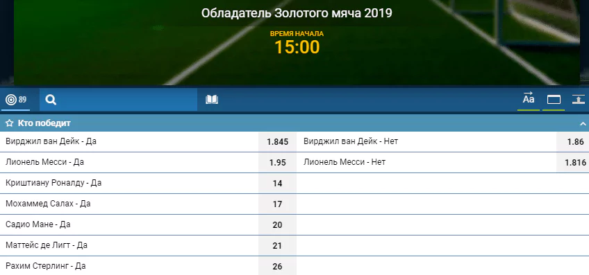 БК 1хСтавка открыла прием ставок на обладателя Золотого мяча 2019