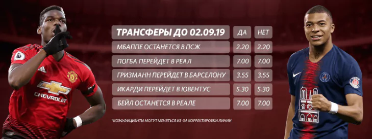 Ставки на трансферы в БК Фонбет