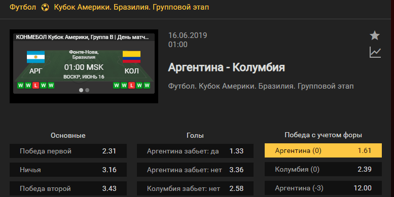 Аргентина – Колумбия. Прогноз матча кубка Америки