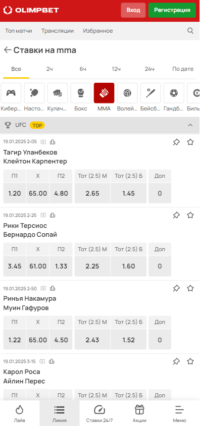 Как сделать ставку на UFC (ММА) в БК Олимп?