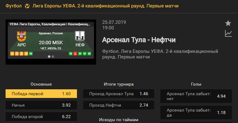 Арсенал Тула – Нефтчи. Лига Европы