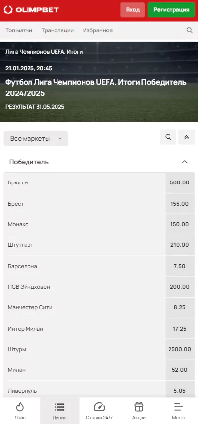 Как ставить на Лигу Чемпионов в Олимпбет?