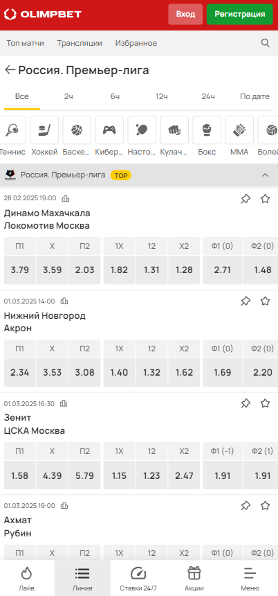 Как сделать ставку на РПЛ в Олимпбет?