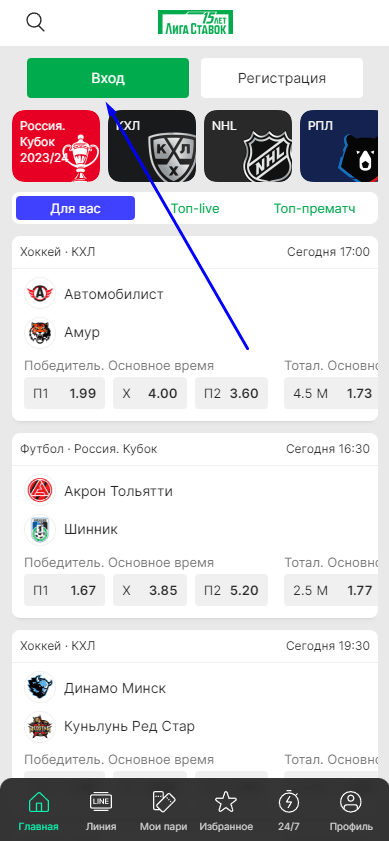 Как войти в личный кабинет БК Лига Ставок?