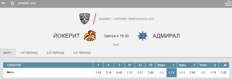 Йокерит – Адмирал. Прогноз матча КХЛ