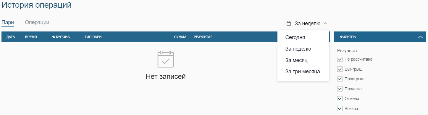 История ставок в букмекерской конторе Фонбет