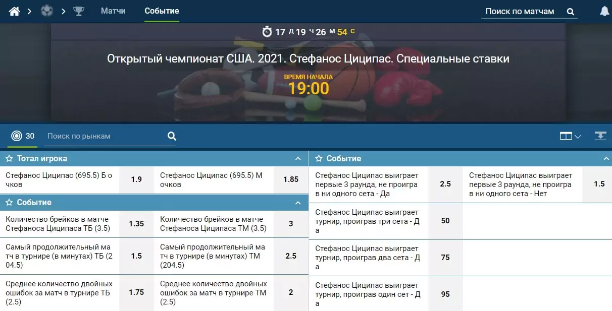 US Open 2021. Ставки на победителя