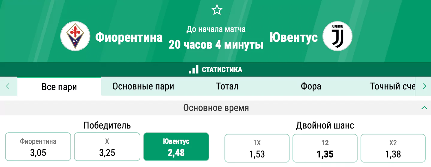 Фиорентина - Ювентус. Продолжат ли туринцы беспроигрышную серию в Серии А?