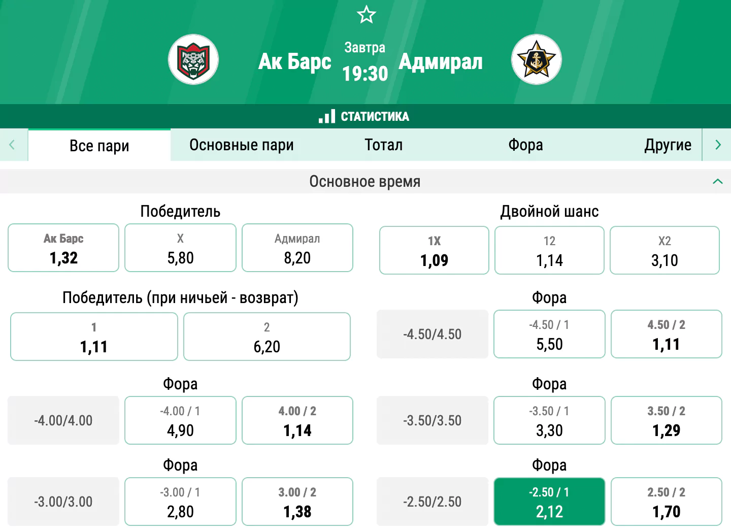 Ак Барс – Адмирал. Получится ли у гостей взять очки в Казани?