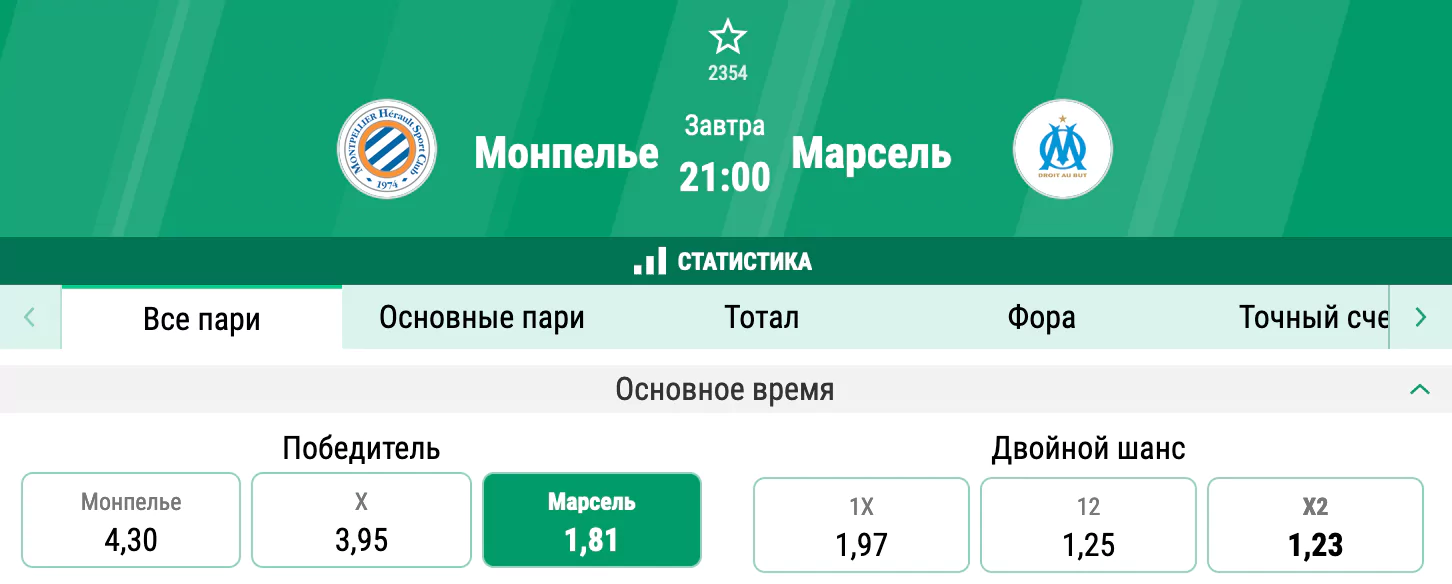 Монпелье – Марсель. Продолжат ли гости беспроигрышную серию в Лиге 1?