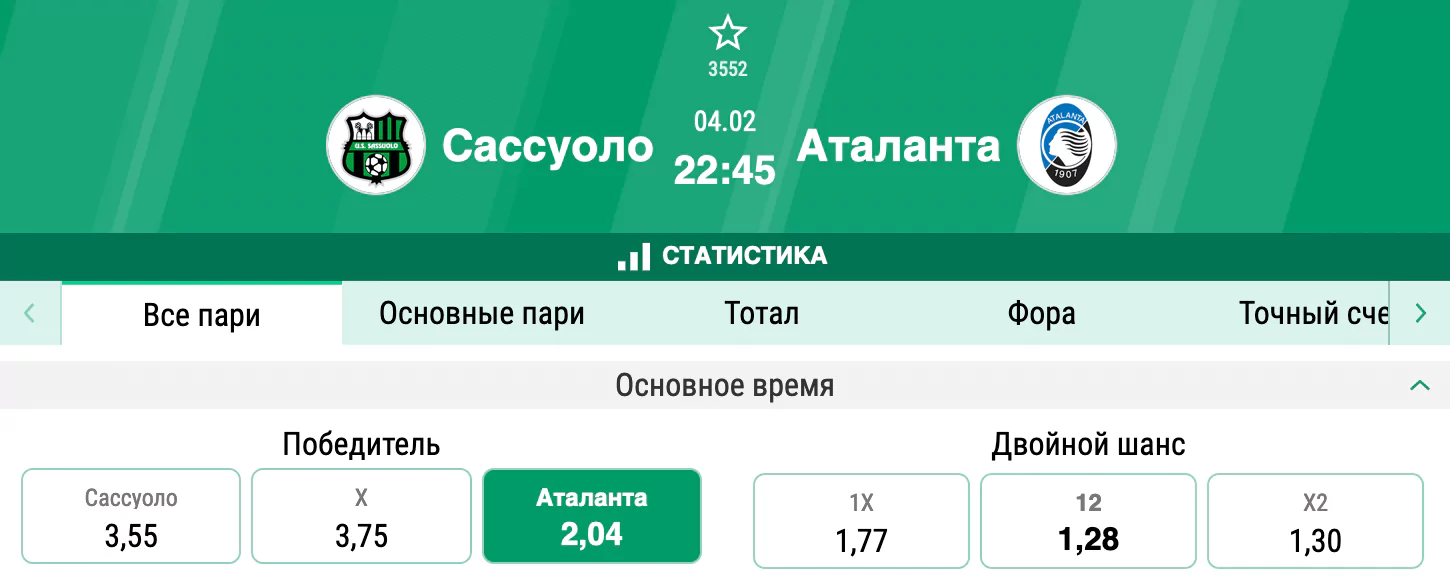 Сассуоло – Аталанта. Продолжат ли бергамаски беспроигрышную серию?