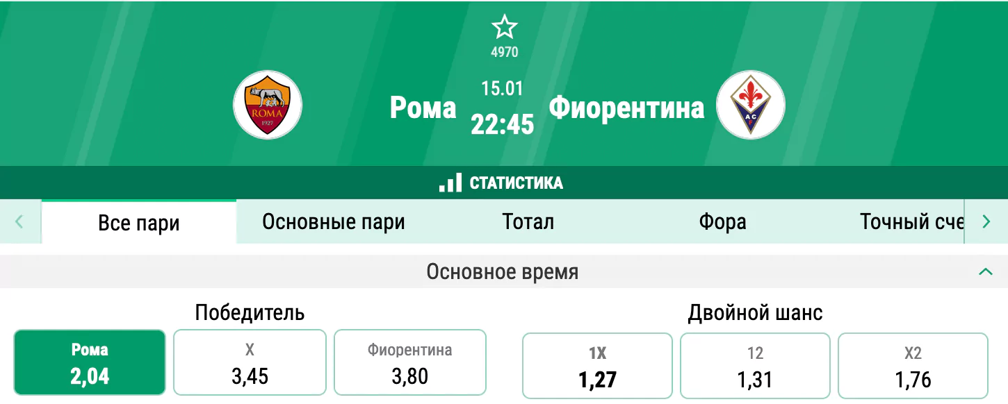 Рома – Фиорентина. Продолжат ли римляне беспроигрышную серию?
