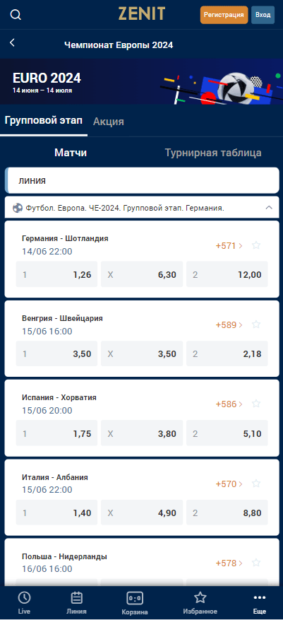 Кешбэк до 24% в БК Зенит за все ставки на Евро 2024